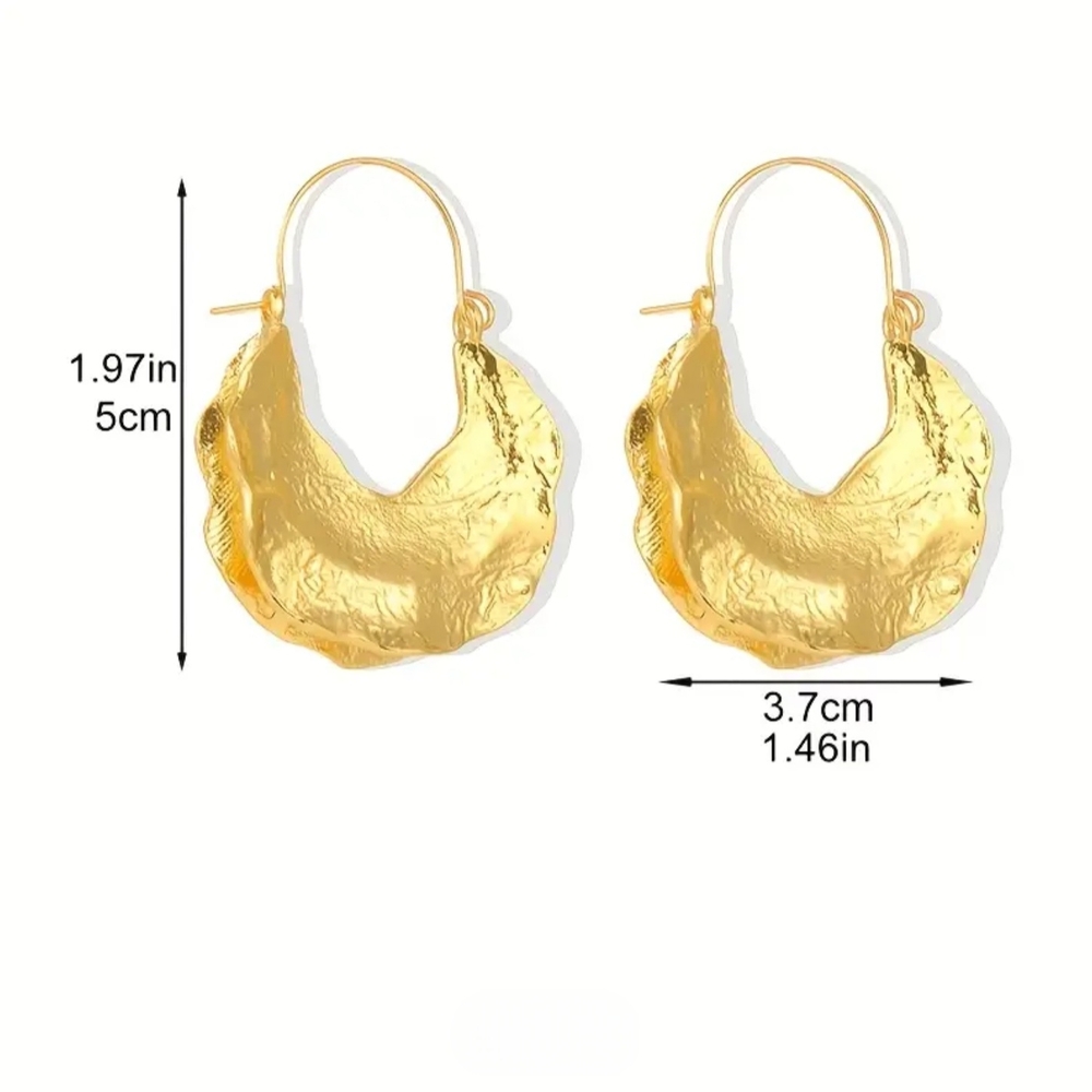 New Chunky Gold Crescent Hoop Fashion Earrings with 18kt.Textured Finish - Picture 5 of 6